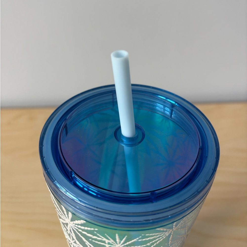 Starbucks 2023 Snowflake Iridescent Teal Blue Cold Cup -Light Blue Straw - 24 oz - Picture 5 of 7